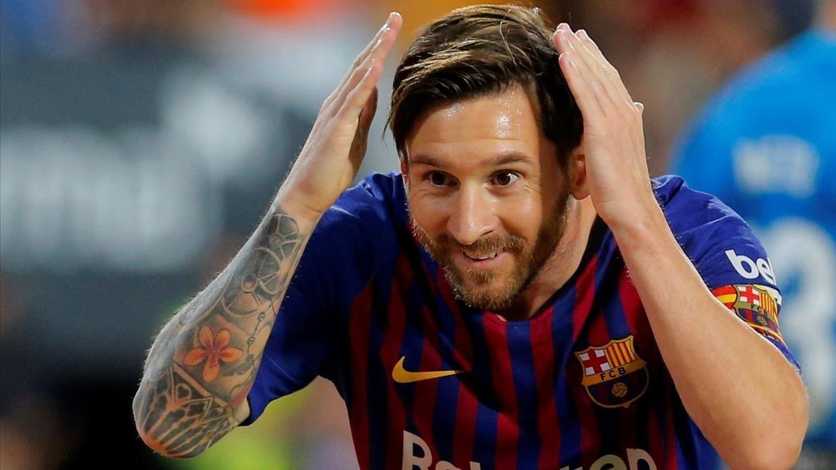 Leo Messi, celebrando un gol esta temporada.
