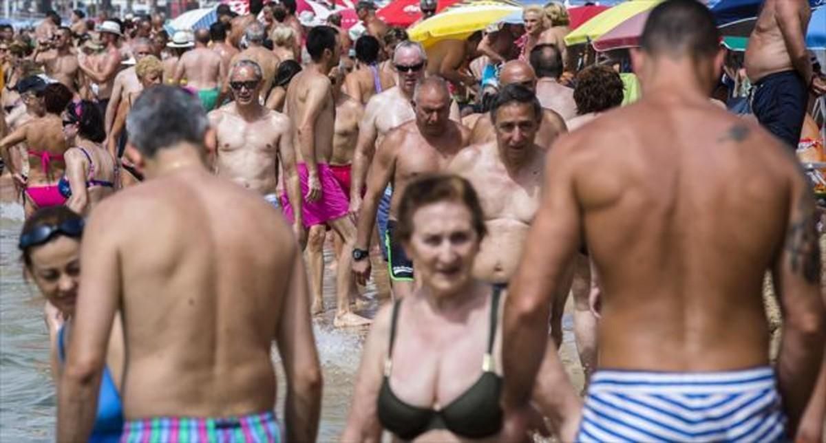 La playa de Levante en Benidorm en julio. La playa de Levante en Benidorm en julio.