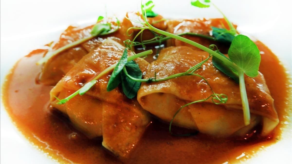 Receta de ravioli de 'txangurro' con salsa americana Receta de ravioli de 'txangurro' con salsa americana