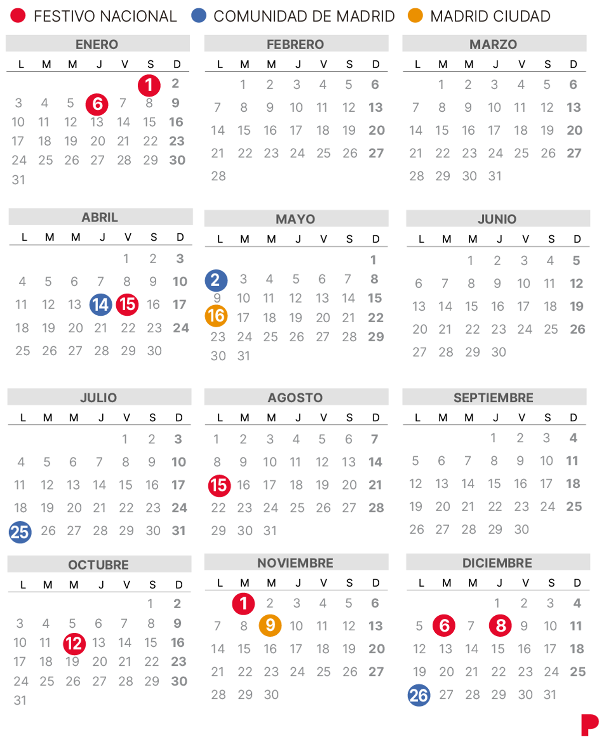 Calendario laboral de Madrid del 2022.