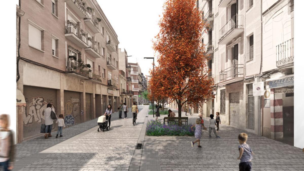 Barcelona convertirá la calle Muntanya en el primer eje verde del barrio del Camp de l'Arpa