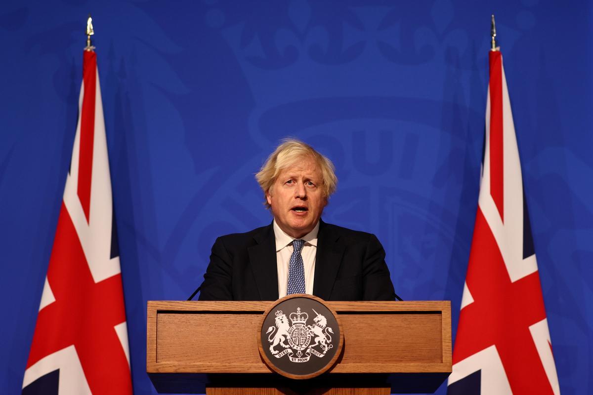 El primer ministro británico, Boris Johnson, durante la rueda de prensa que ha ofrecido este miércoles.