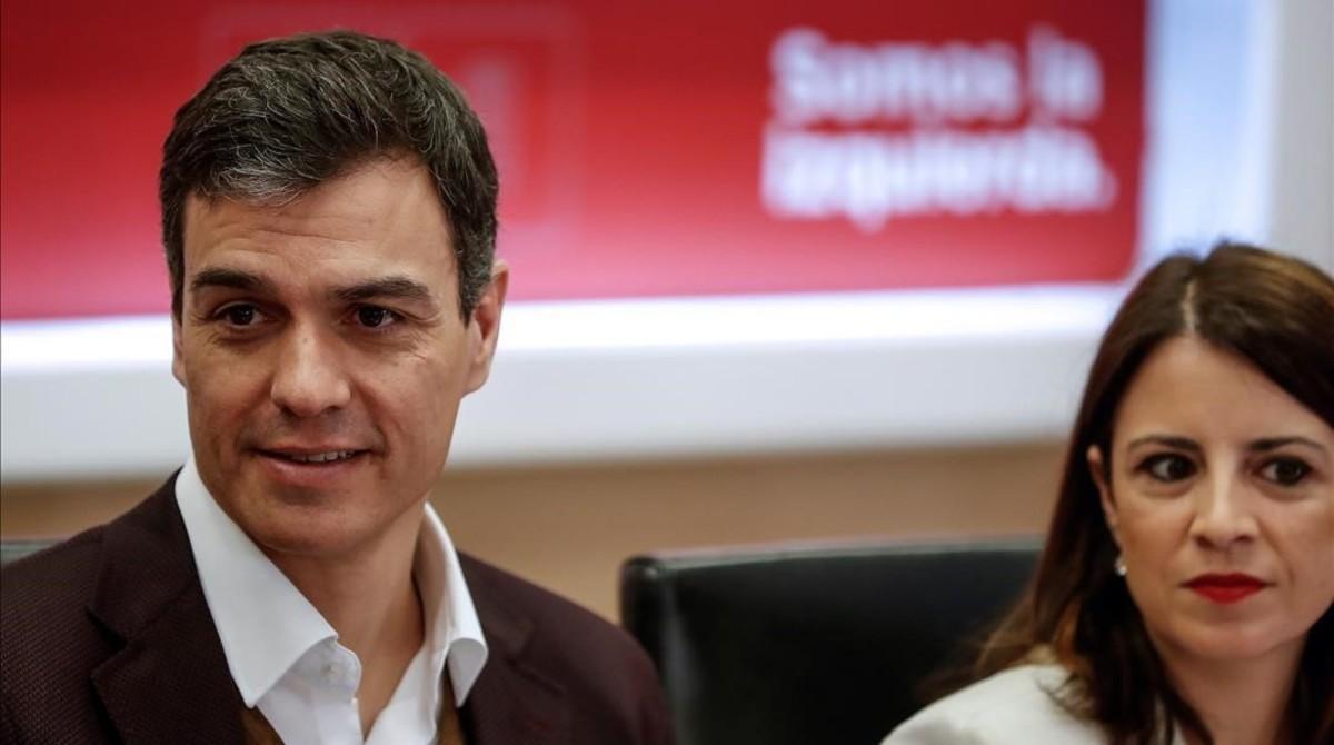 Pedro Sánchez y Adriana Lastra, el pasado 12 de marzo en la sede del PSOE. 