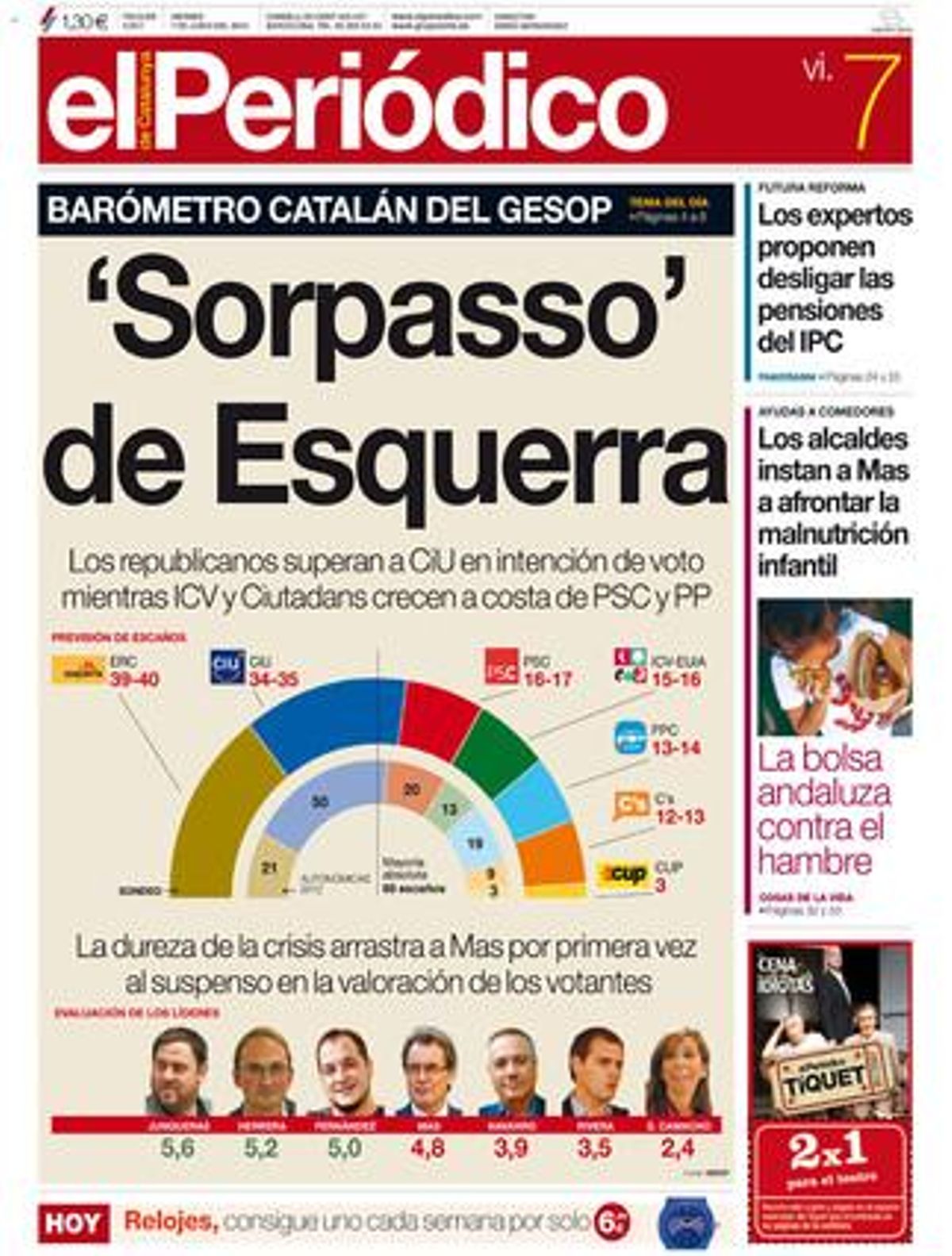La portada de EL PERIÓDICO (7-6-2013). La portada de EL PERIÓDICO (7-6-2013).