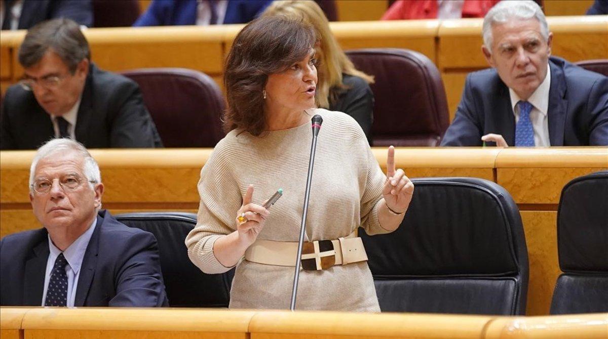 Carmen Calvo, este martes en el Senado. 