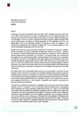 La carta de Torra, Puigdemont y Mas al rey Felipe VI.
