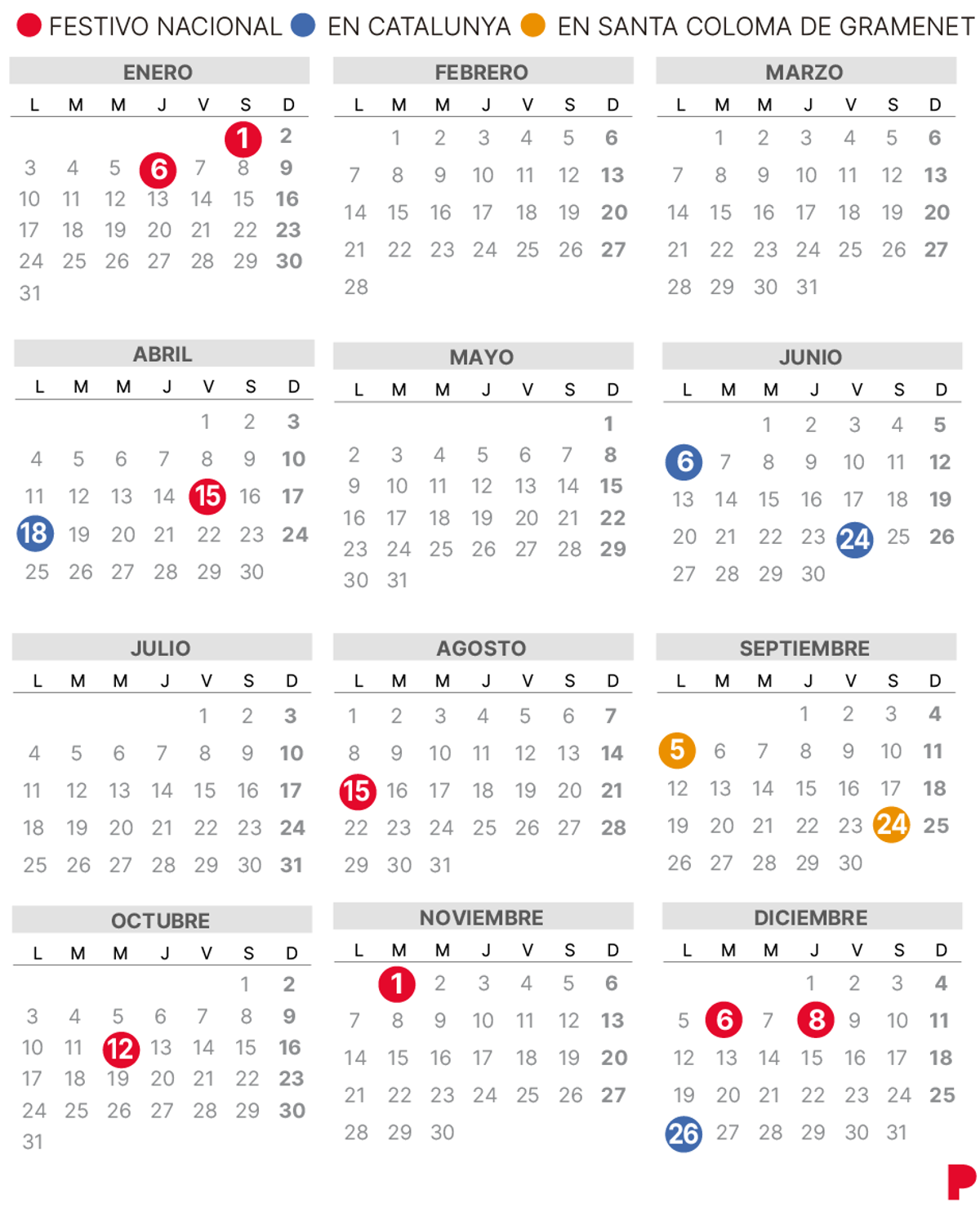 Calendario laboral Santa Coloma de Gramanet 2022.