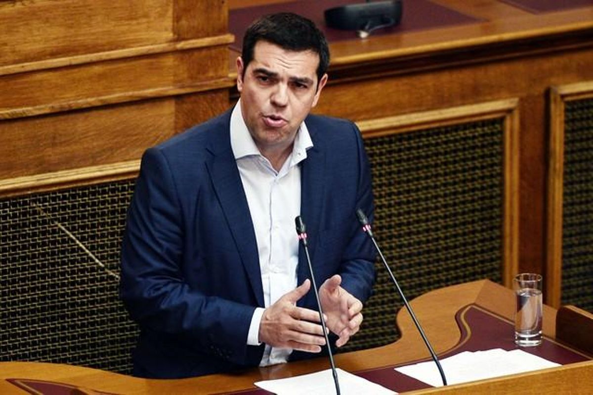 Tsipras, durante su intervención ante el Parlamento griego. Tsipras, durante su intervención ante el Parlamento griego.