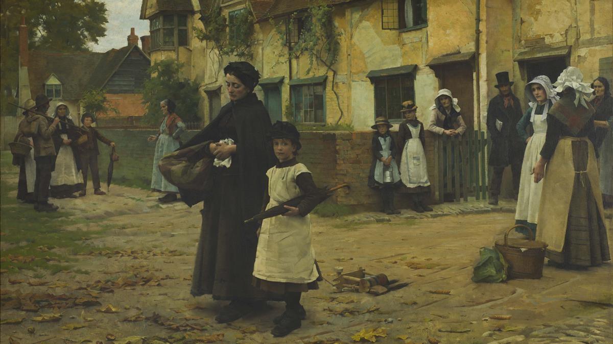 ’Desalojo’, pintura de 1887 que recoge el desahucio de una mujer y su hija. Se expone en una galería de arte de Queensland (Australia)