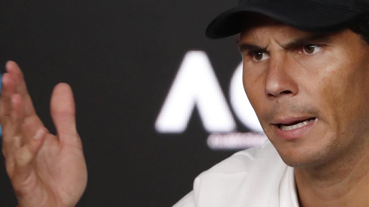 Nadal, en la rueda de prensa posterior a la final. Nadal, en la rueda de prensa posterior a la final.