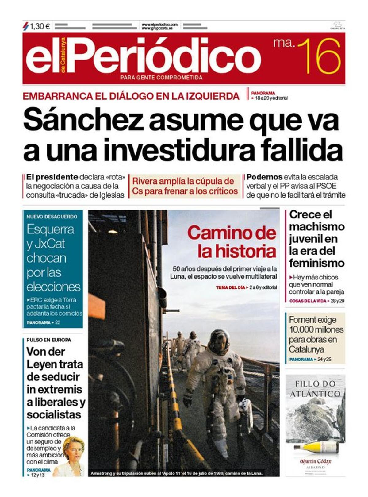 La portada de EL PERIÓDICO del 16 de julio del 2019