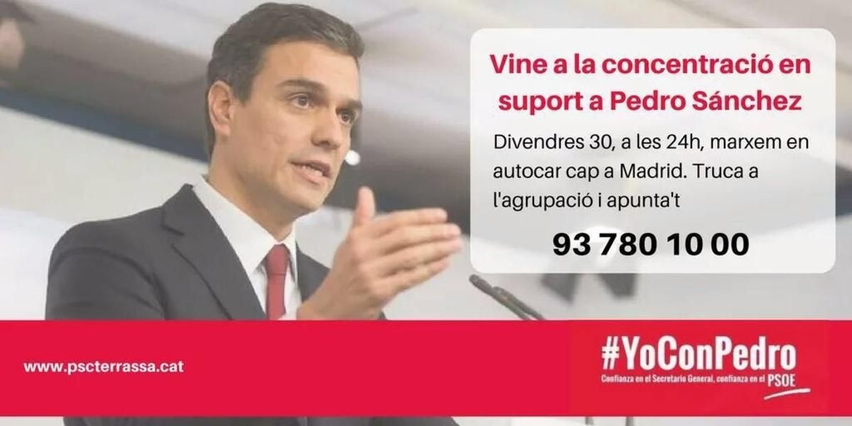 Convocatoria del PSC de Terrassa difundida por las redes sociales. Convocatoria del PSC de Terrassa difundida por las redes sociales.