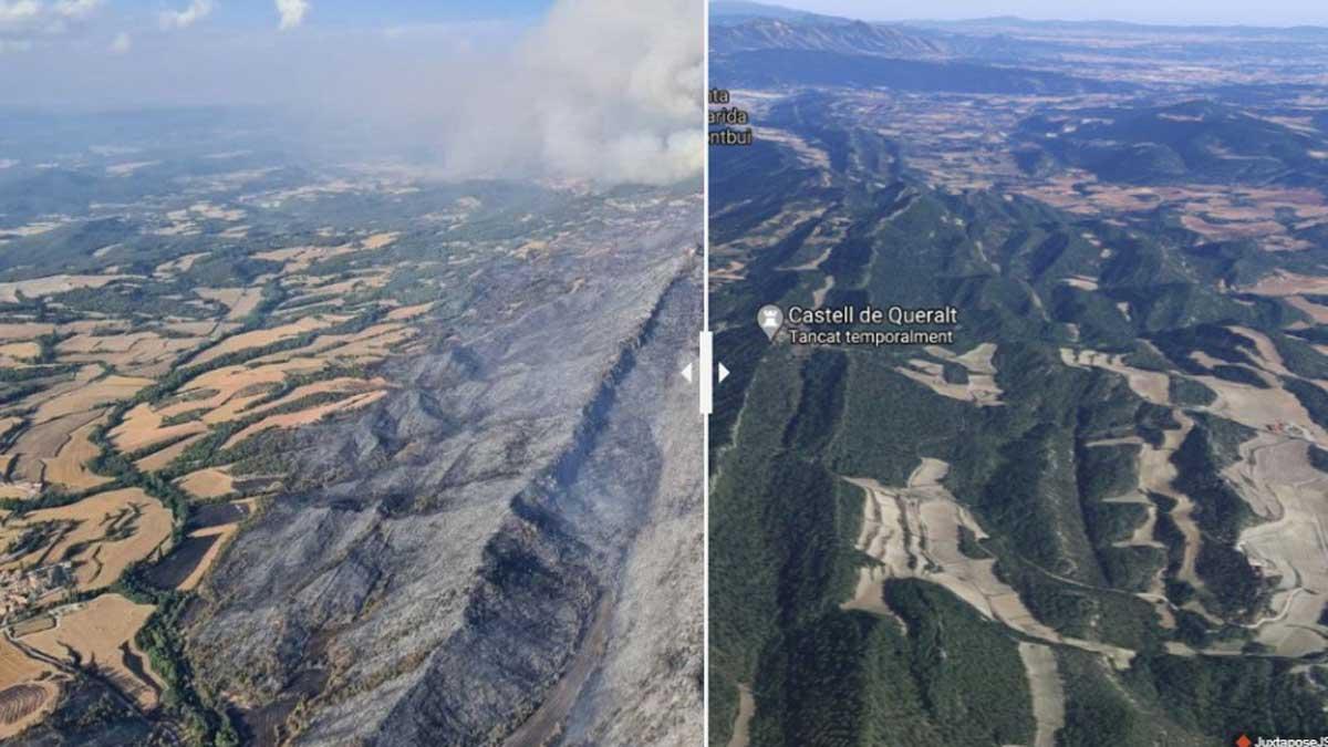 Incendi de Santa Coloma de Queralt: abans i després d’un paisatge desolador