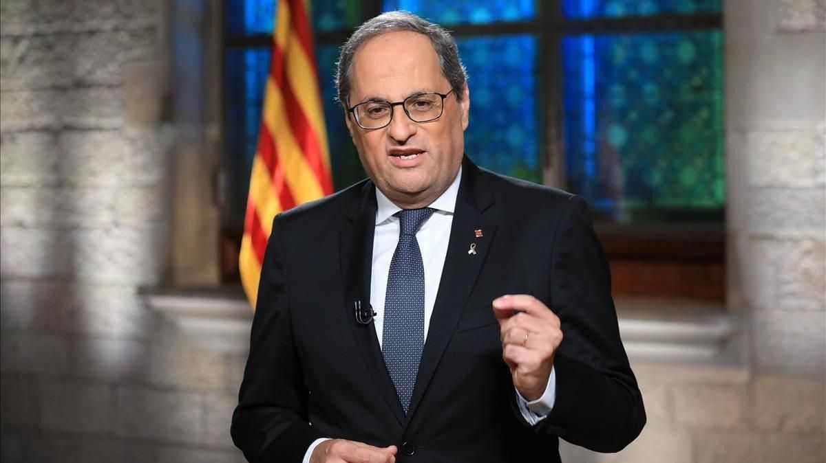 El presidente de la Generalitat, Quim Torra, durante su discurso institucional de la Diada. El presidente de la Generalitat, Quim Torra, durante su discurso institucional de la Diada.