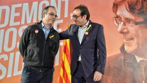 Jordi Turull y Josep Rull al inicio de la rueda de prensa.