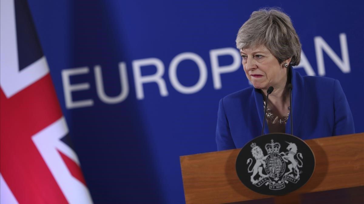 La primera ministra británica, Theresa May, el pasado 14 de abril en Bruselas. 
