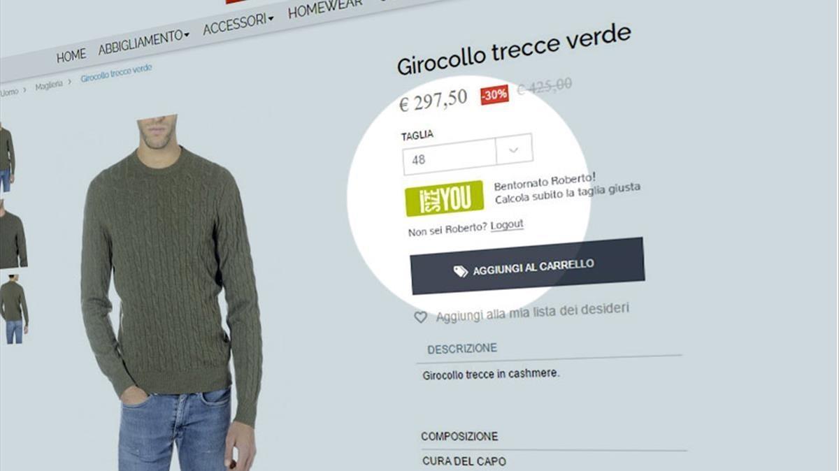 Página web de la tienda de ropa italiana Piacenza, donde se ha probado la ’app’ I size you.