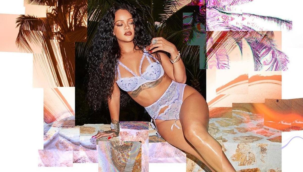 Rihanna, con uno de los modelos de lencería de su firma. 