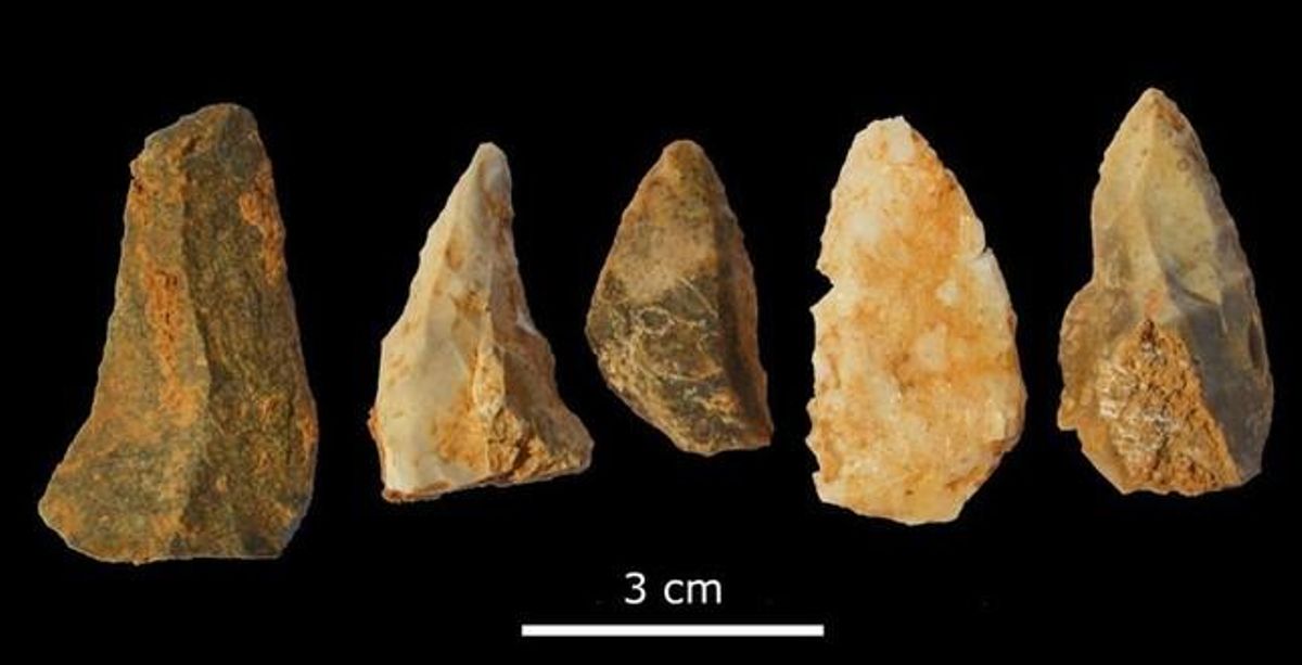 Puntas de lanza localizadas en el yacimiento prehistórico de Les Teixoneres, en Moià. Tienen unos 50.000 años. Puntas de lanza localizadas en el yacimiento prehistórico de Les Teixoneres, en Moià. Tienen unos 50.000 años.