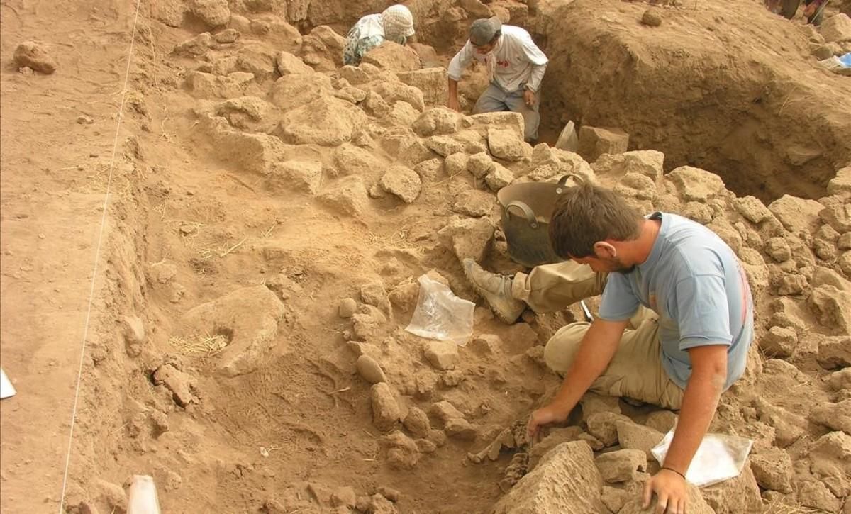 Trabajos en el yacimiento de Tell Qarassa Norte, cerca de la ciudad siria de Sweida (o As-Suwayda), donde se han hallado restos de cereales domesticados de hace 10.500 años. Trabajos en el yacimiento de Tell Qarassa Norte, cerca de la ciudad siria de Sweida (o As-Suwayda), donde se han hallado restos de cereales domesticados de hace 10.500 años.