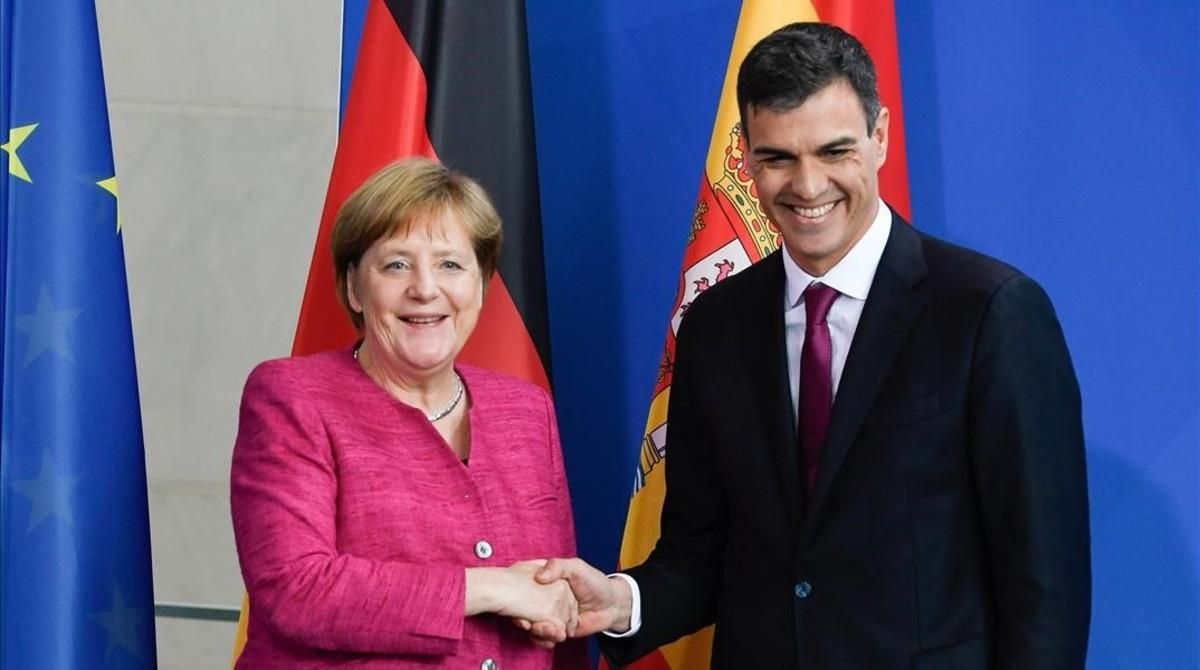 Pedro Sánchez y Angela Merkel tras su encuentro en Berlín, el pasado 26 de junio. Pedro Sánchez y Angela Merkel tras su encuentro en Berlín, el pasado 26 de junio.