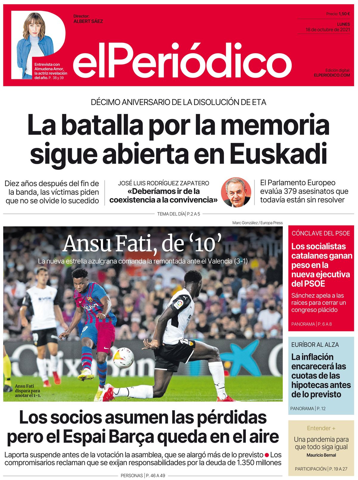 Portada del 18 de octubre de 2021 Portada del 18 de octubre de 2021