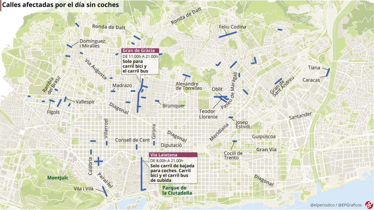 Mapa de las calles cortadas en Barcelona por el Día sin Coches 2017