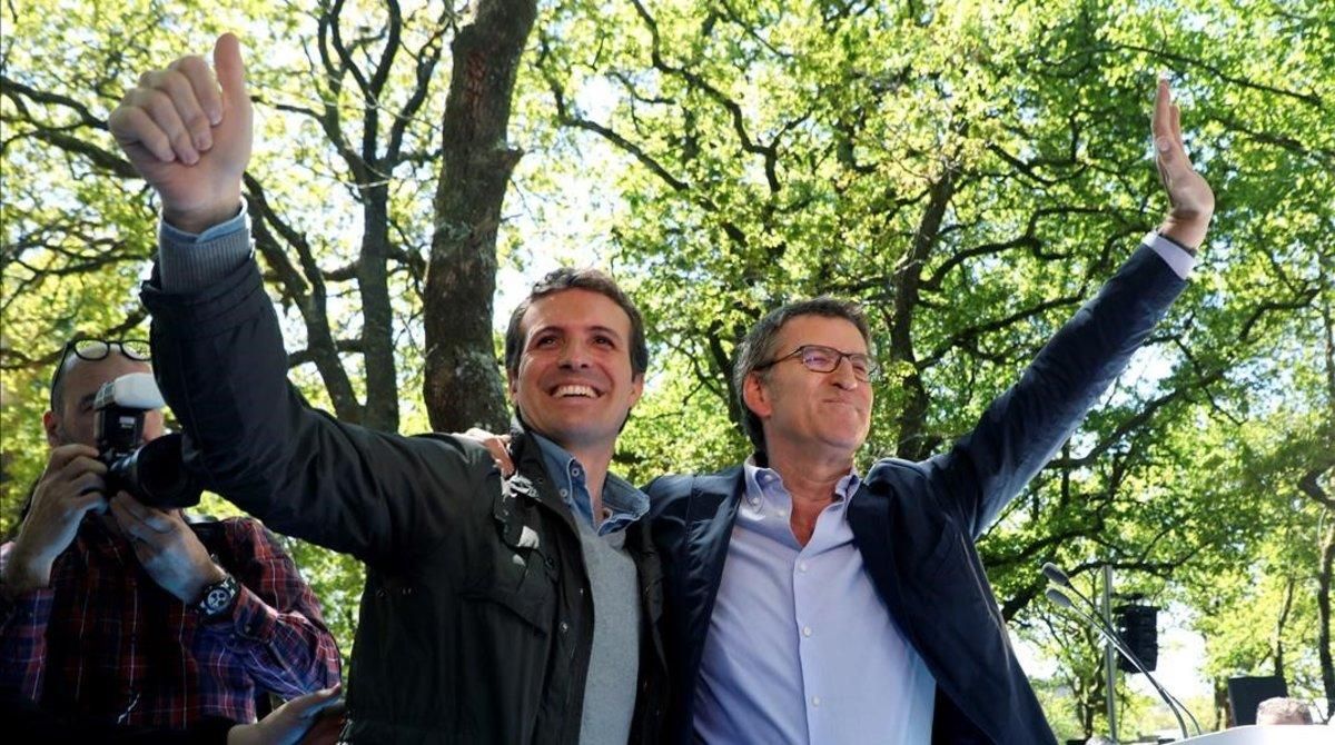 Pablo Casado y Alberto Núñez Feijóo, esta mañana en el acto en O Pino (A Coruña). Pablo Casado y Alberto Núñez Feijóo, esta mañana en el acto en O Pino (A Coruña).