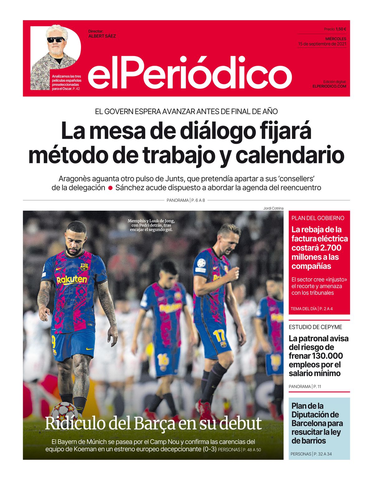 La portada de EL PERIÓDICO del 15 de septiembre del 2021 La portada de EL PERIÓDICO del 15 de septiembre del 2021