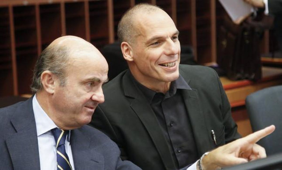 Guindos y Varoufakis antes de la reunión de este sábado. Guindos y Varoufakis antes de la reunión de este sábado.