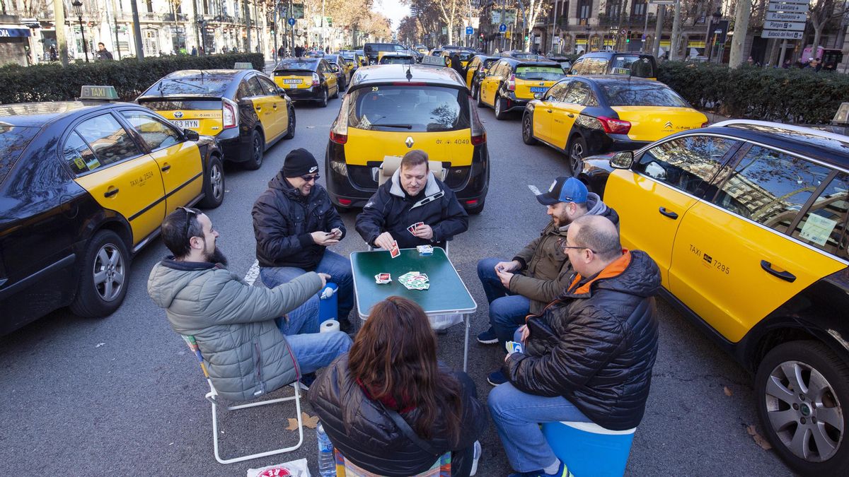 Acampada de taxistas en Gran Via, en enero de 2019 Acampada de taxistas en Gran Via, en enero de 2019