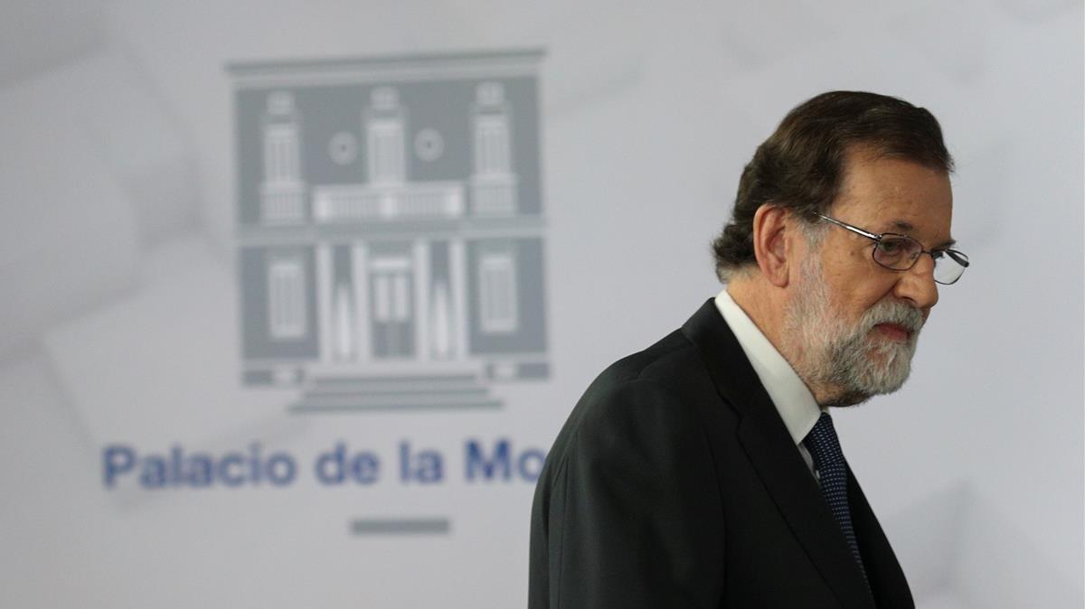 Mariano Rajoy, en su comparecencia esta noche en la Moncloa.