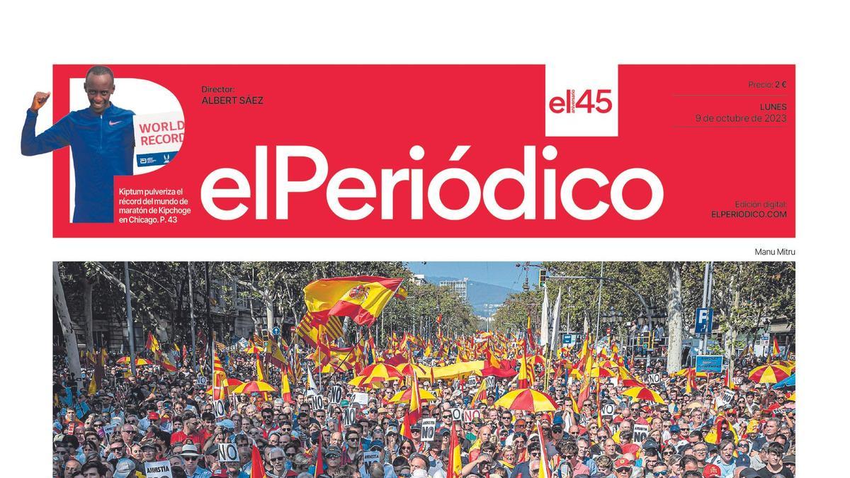 La portada de EL PERIÓDICO del 9 de octubre de 2023