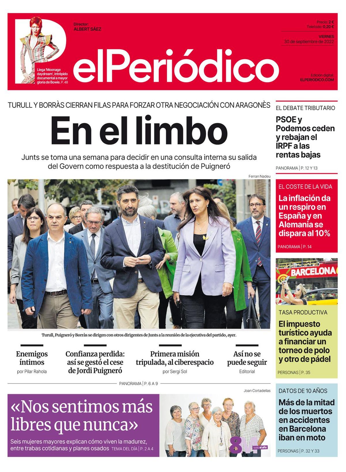 La portada de EL PERIÓDICO del 30 de septiembre de 2022 La portada de EL PERIÓDICO del 30 de septiembre de 2022