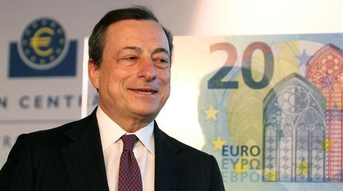 El presidente del BCE, Mario Draghi, durante la presentación del nuevo billete de 20 euros, el pasado 24 de febrero. El presidente del BCE, Mario Draghi, durante la presentación del nuevo billete de 20 euros, el pasado 24 de febrero.