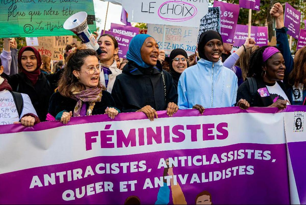 Manifestación feminista, hoy en París.