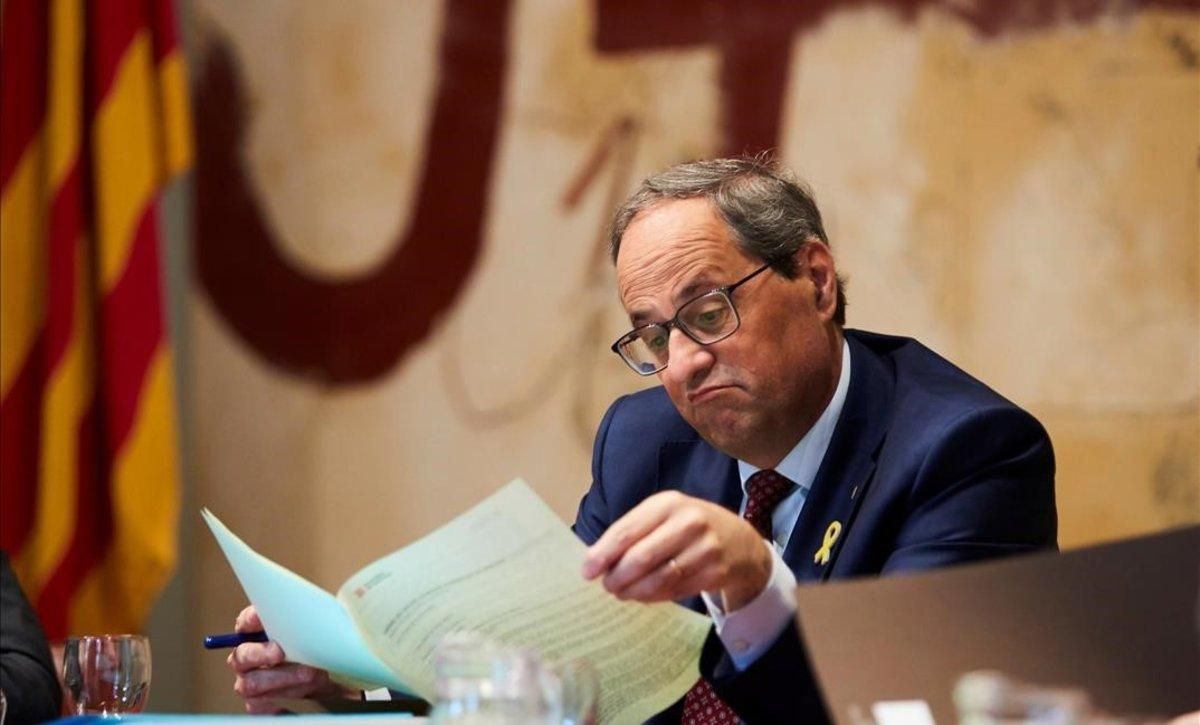 El presidente de la Generalitat, Quim Torra, en la reunión del Govern, este martes, en el Palau de la Generalitat El presidente de la Generalitat, Quim Torra, en la reunión del Govern, este martes, en el Palau de la Generalitat