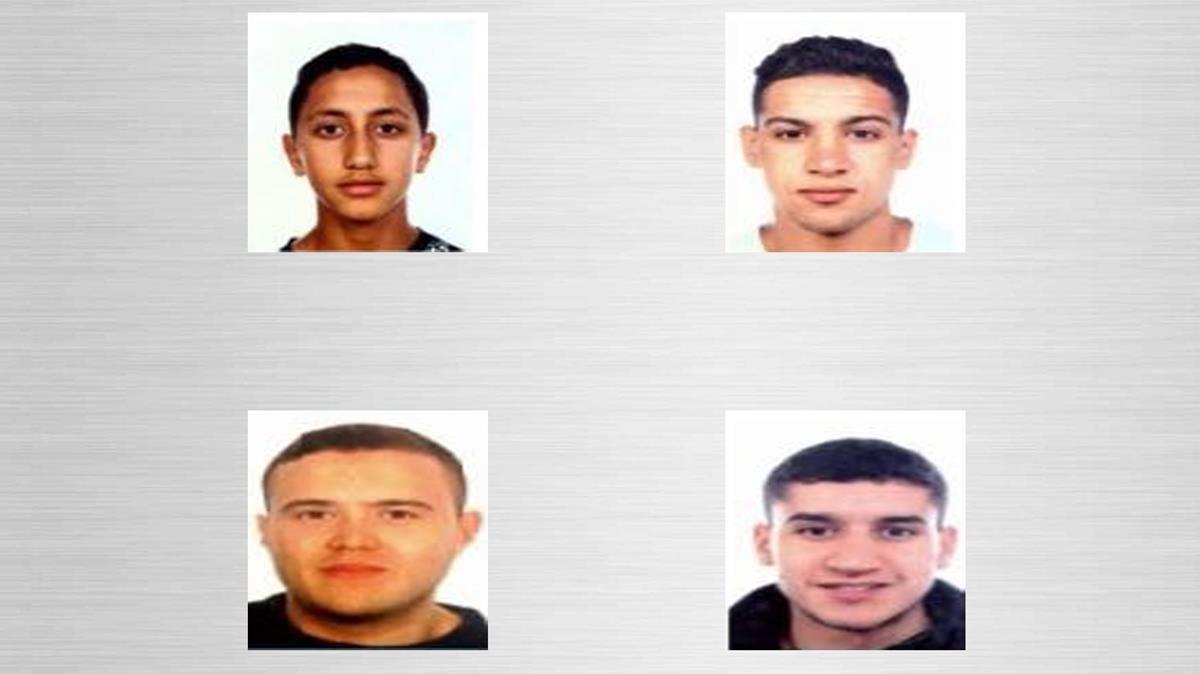 Los cuatro fugitivos; de izquierda a derecha: Moussa Oukabir, Said Aallaa, Mohamed Hychami y Younes Abouyaaqoub.