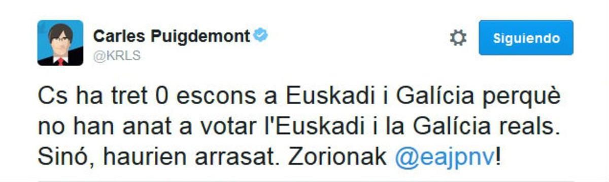 Puigdemont se mofa del resultado de Ciudadanos en Galicia y Euskadi Puigdemont se mofa del resultado de Ciudadanos en Galicia y Euskadi
