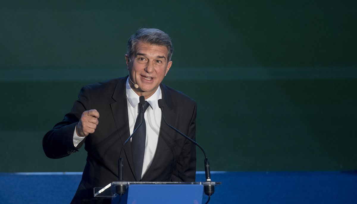 Laporta, en su discurso de investidura en el Camp Nou. Laporta, en su discurso de investidura en el Camp Nou.
