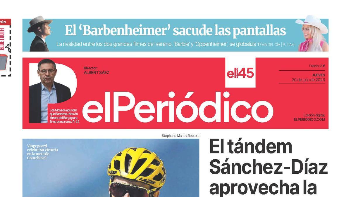 La portada de EL PERIÓDICO del 20 de julio de 2023