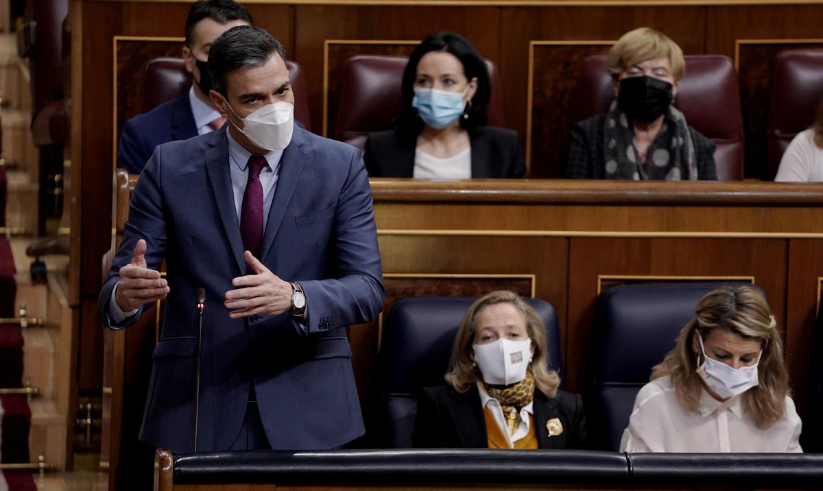 Pedro Sánchez durante su intervención en el Congreso de Diputados, hoy Pedro Sánchez durante su intervención en el Congreso de Diputados, hoy