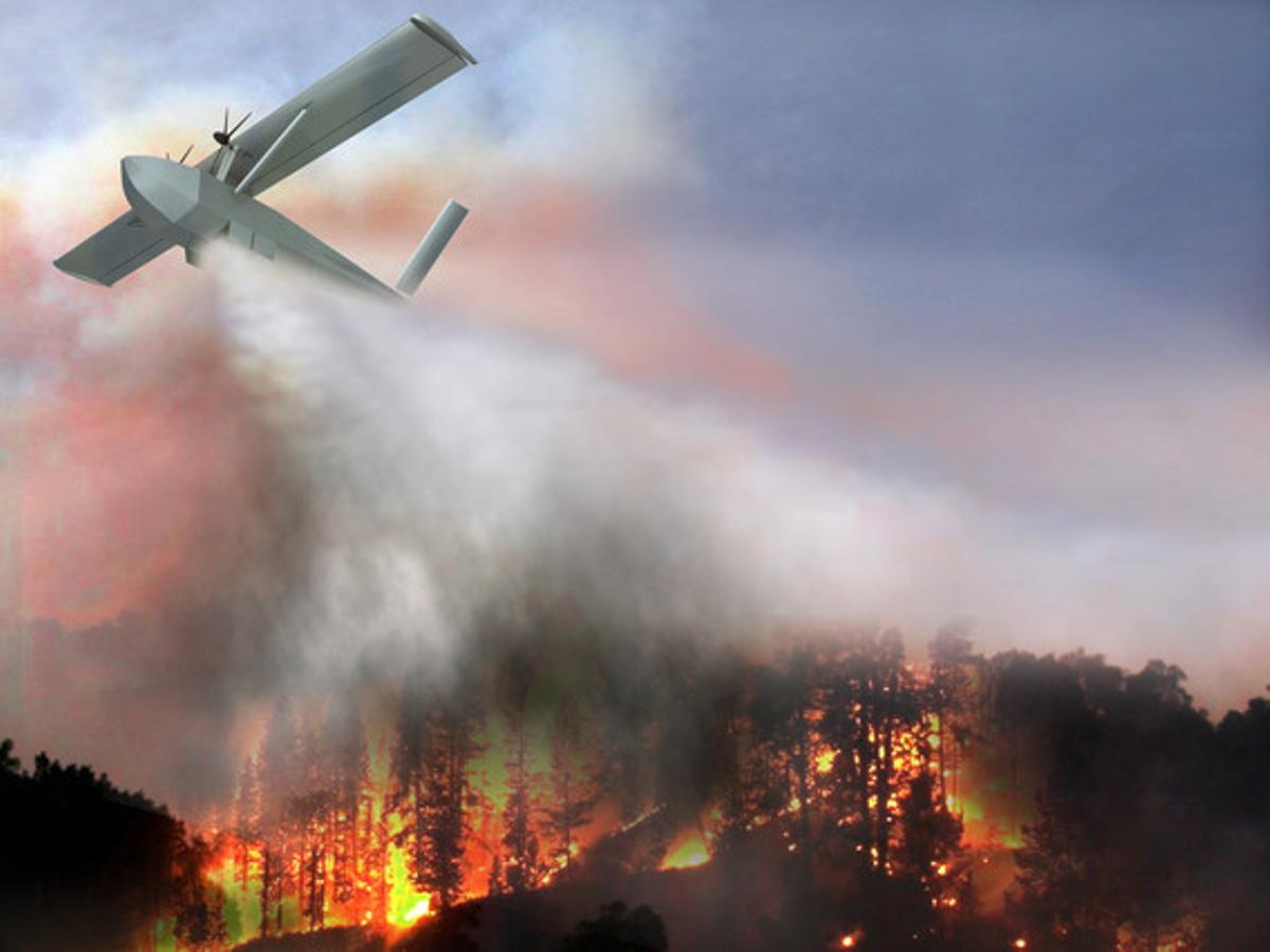 Simulación gráfica de cómo funcionaría el avión antincendios diseñado por Singular Aircraft.