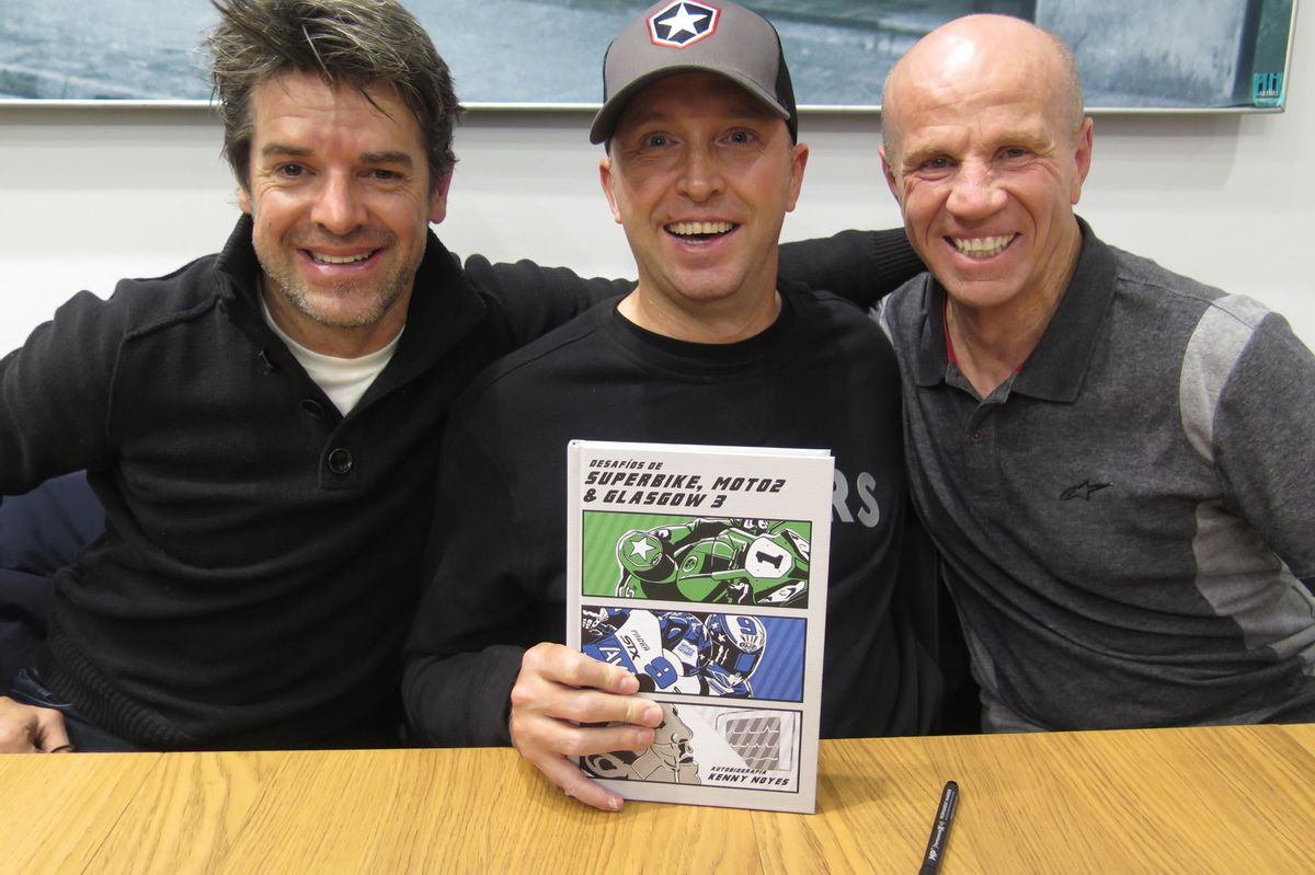 Carlos Checa, Kenny Noyes y Randy Mamola, en Barcelona. Carlos Checa, Kenny Noyes y Randy Mamola, en Barcelona.
