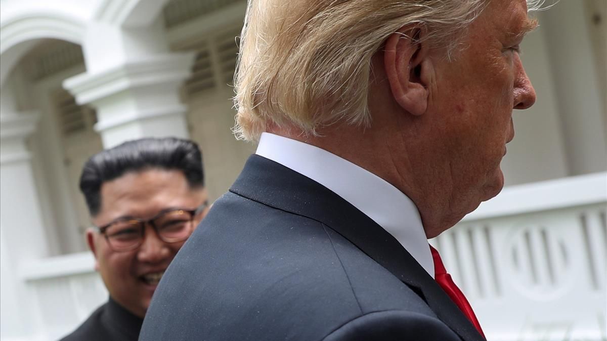 Trump y Kim Jong-un en la cumbre de Singapur. Trump y Kim Jong-un en la cumbre de Singapur.