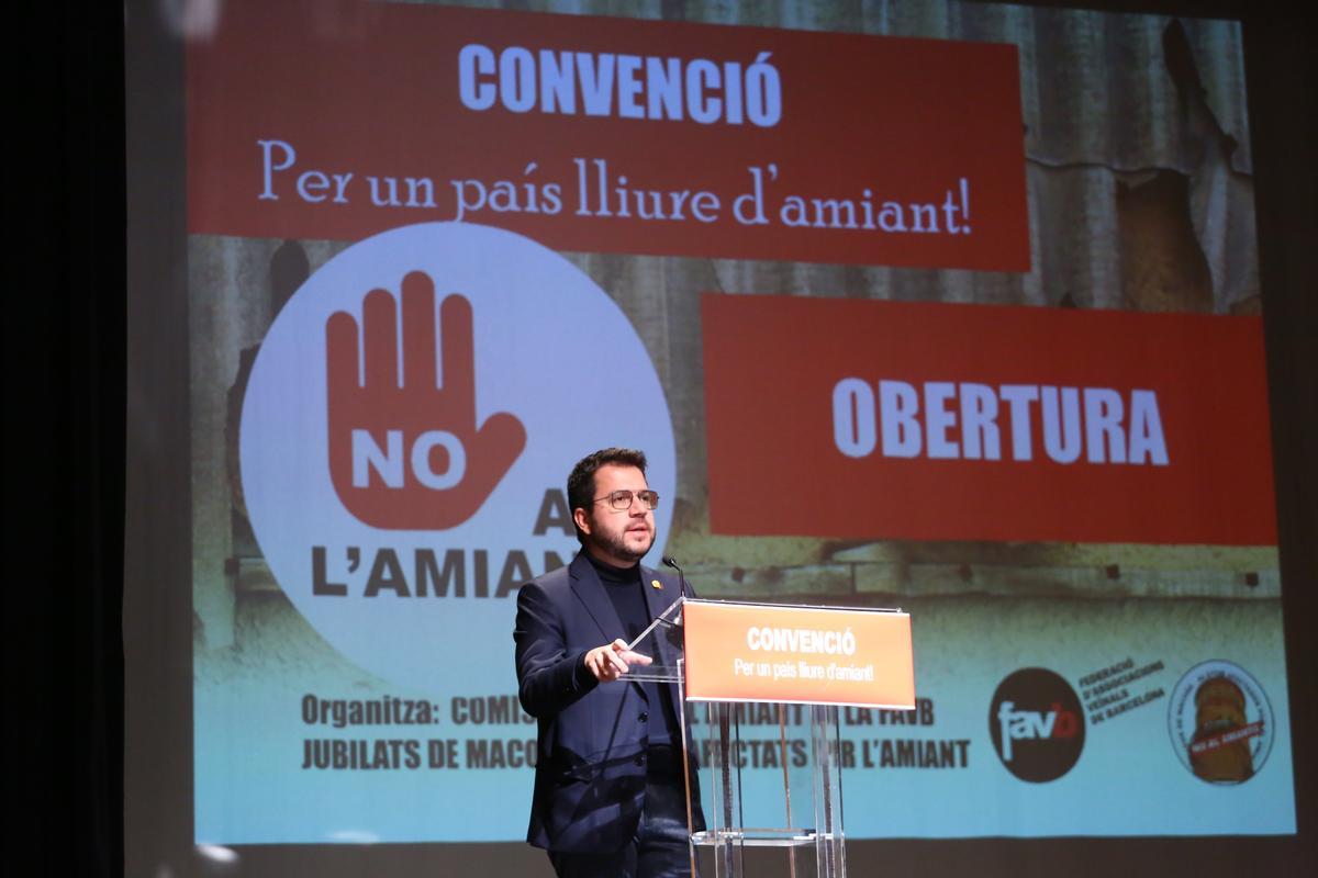 El ’president’ de la Generalitat, Pere Aragonès, en la convención contra el amianto.