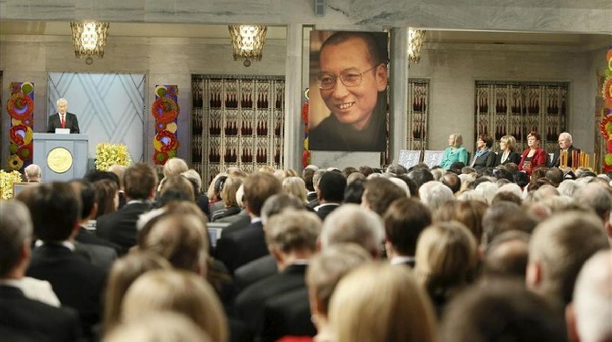 Ceremonia de entrega del Nobel de la Paz en la que fue premiado Liu Xiaobo, en diciembre del 2010.