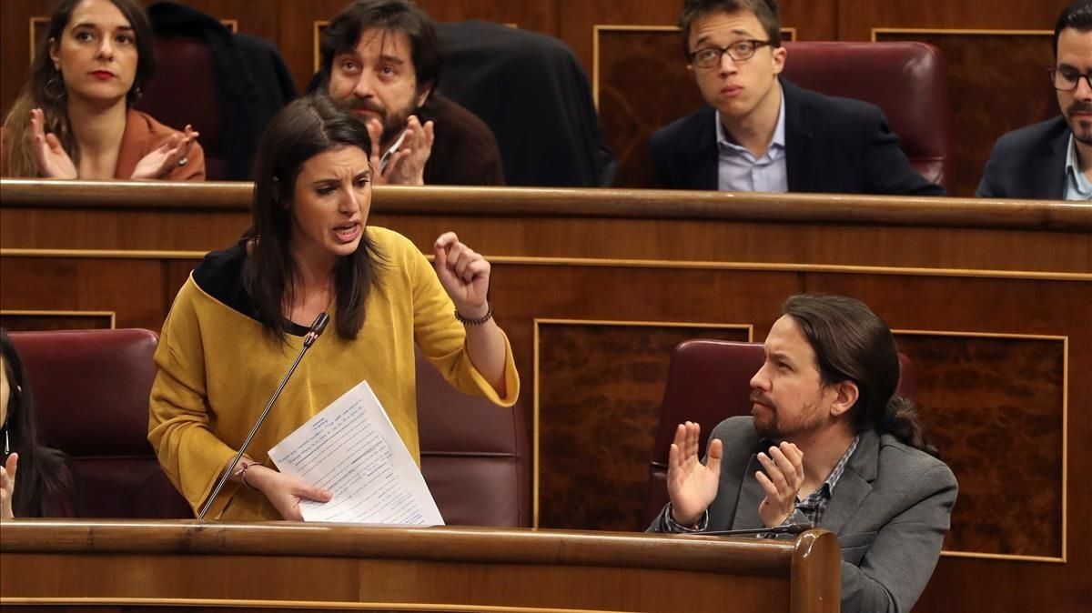 Irene Montero, durante la sesión de control al Gobierno del 7 de febrero. Irene Montero, durante la sesión de control al Gobierno del 7 de febrero.