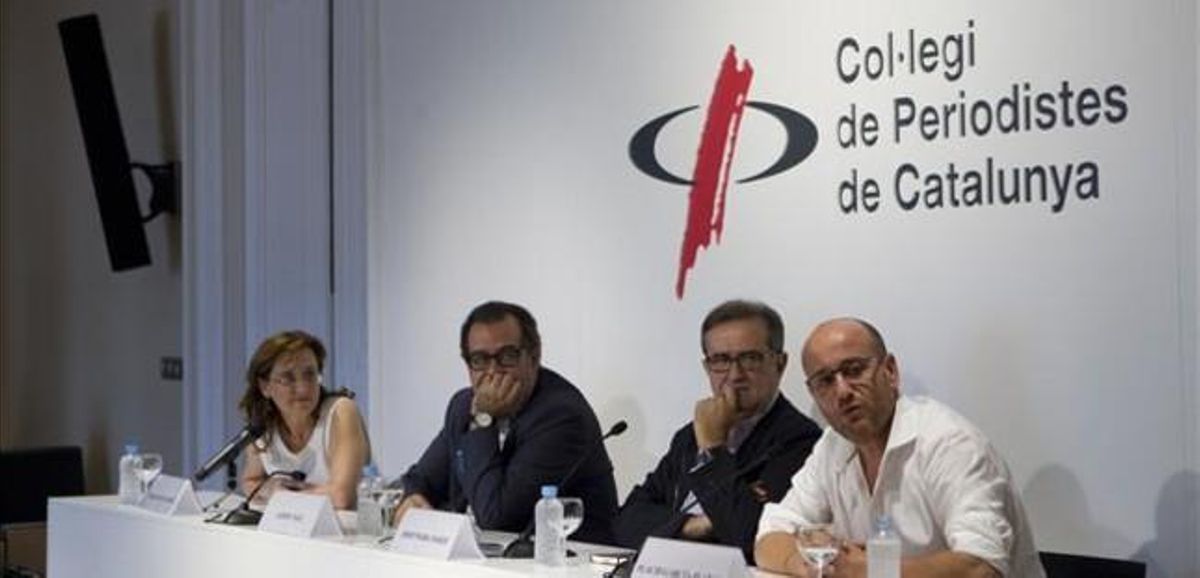 De izquierda a derecha: Maria Alba Gilabert, Albert Sàez, Josep Maria Martí y Plàcid Garcia-Planas, este miércoles en Barcelona. De izquierda a derecha: Maria Alba Gilabert, Albert Sàez, Josep Maria Martí y Plàcid Garcia-Planas, este miércoles en Barcelona.