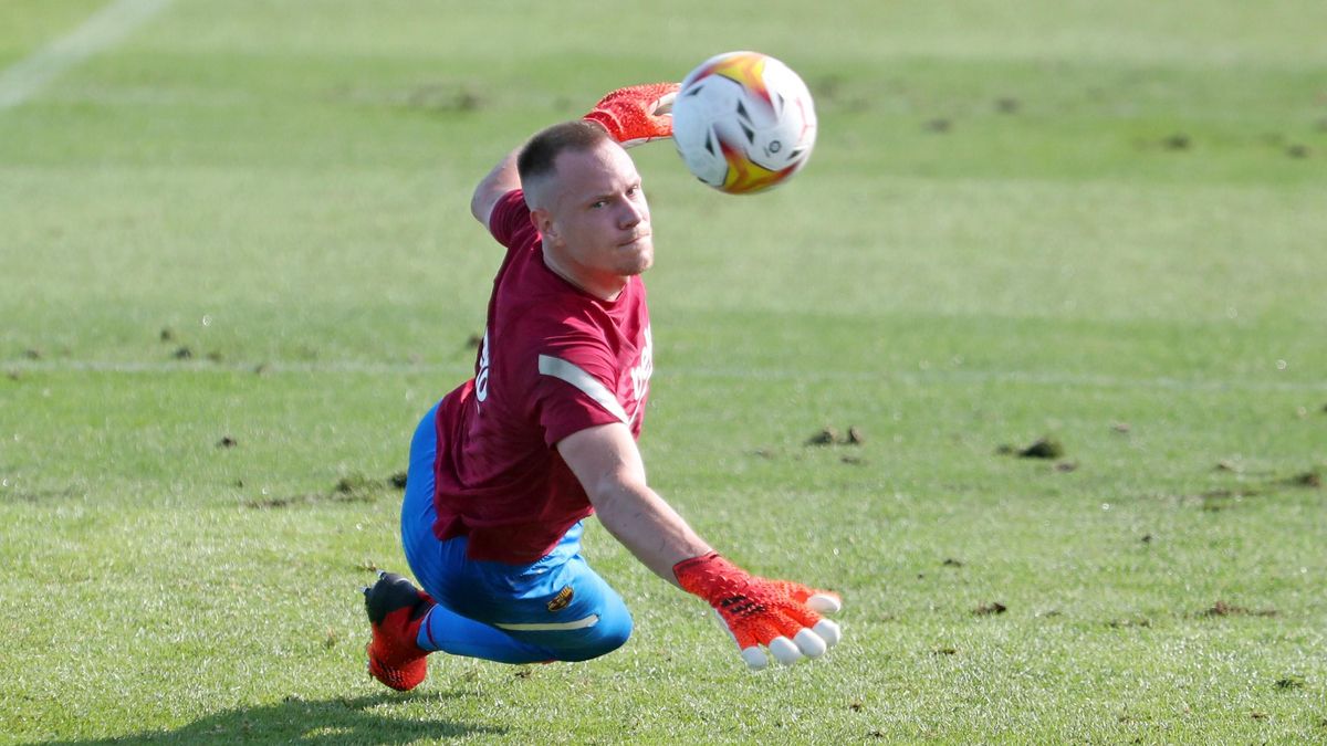 Ter Stegen, en el último entrenamiento del Barça. Ter Stegen, en el último entrenamiento del Barça.